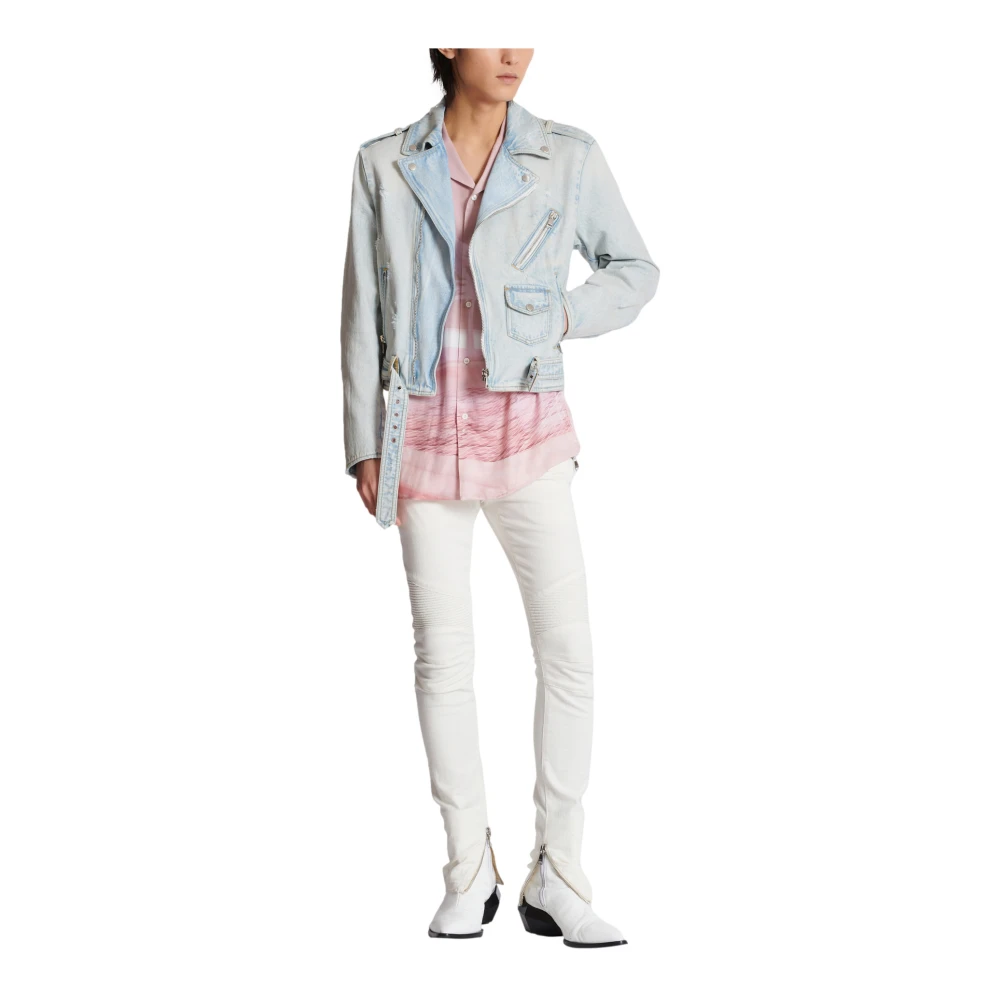 Balmain Kortemouw twill pyjamashirt met ansichtkaartprint Pink Heren