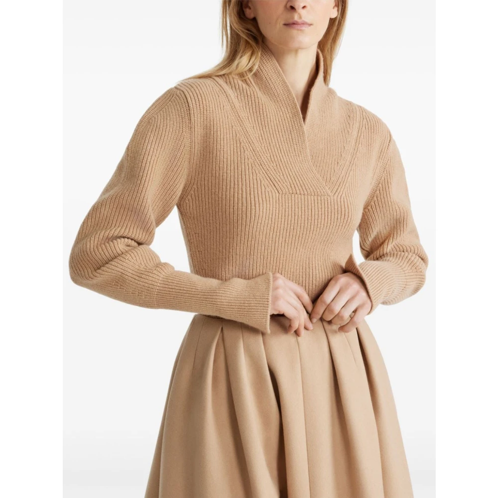 Patou Beige Merino Wol Gebreide Trui Beige Dames