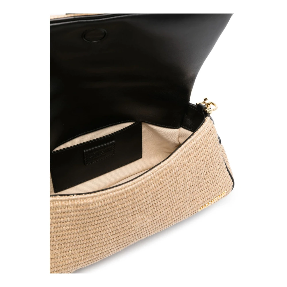 Jacquemus Raffia schoudertas met goud logo Beige Dames