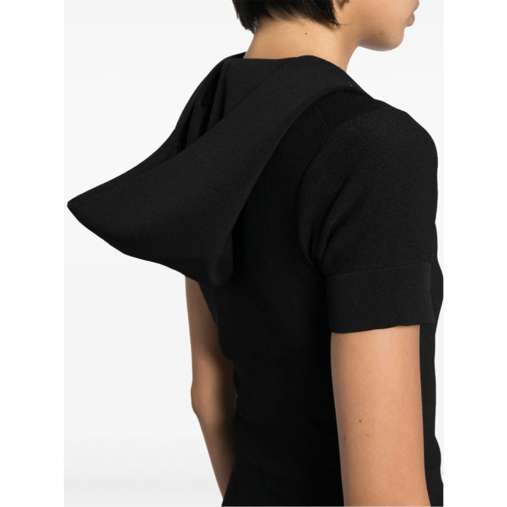 Alaïa Gebreide trui met capuchon en V-hals Black Dames