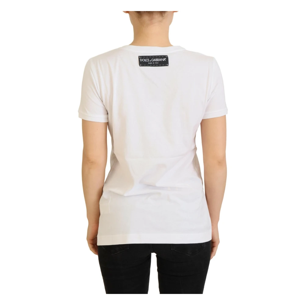 Dolce & Gabbana Witte Gestructureerde T-shirt Korte Mouw White Dames