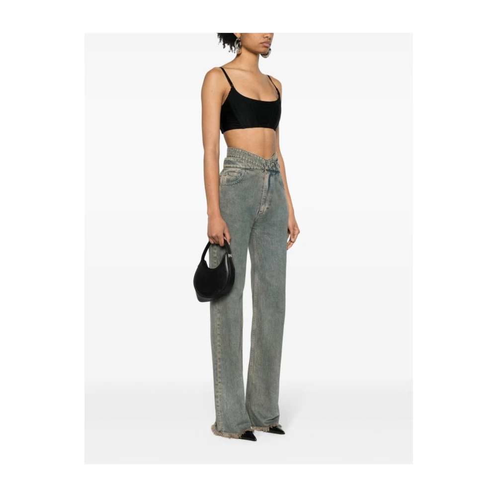 Mugler Zwarte Leren Curve-Edge Top Handtas Black Dames