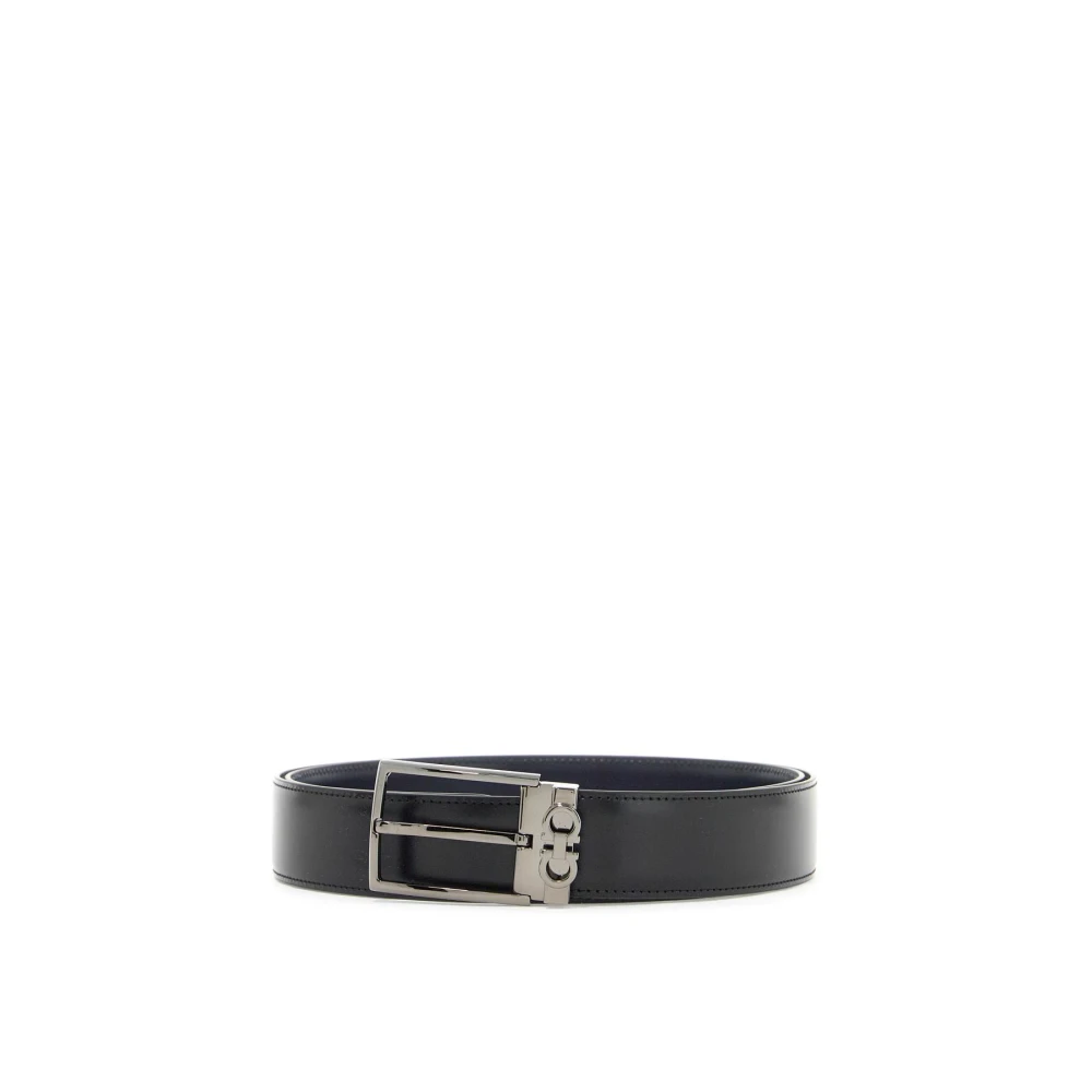 Salvatore Ferragamo Omkeerbare Gancini Leren Riem met Vierkante Gesp Black Heren