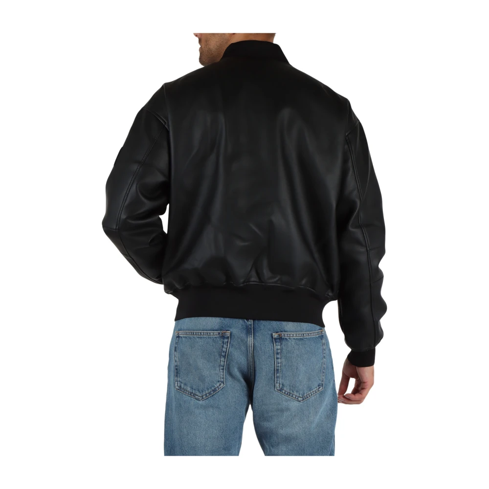 Calvin Klein Jeans Bomberjack van imitatieleer met logopatch Black Heren