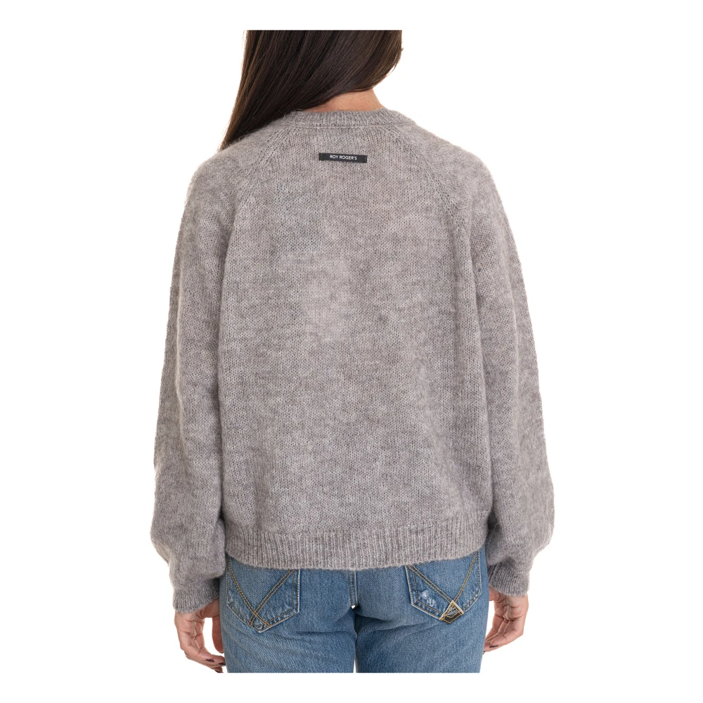 Roy Roger's Gebreide vest met knopen Mohairmix Boxmodel Beige Dames