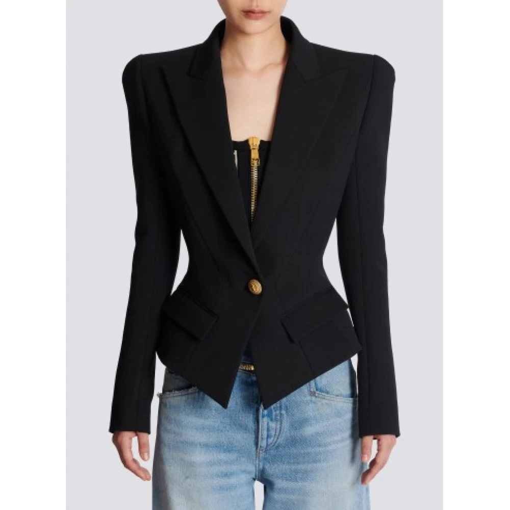 Balmain Getailleerd blazerjasje met gouden knopen Black Dames