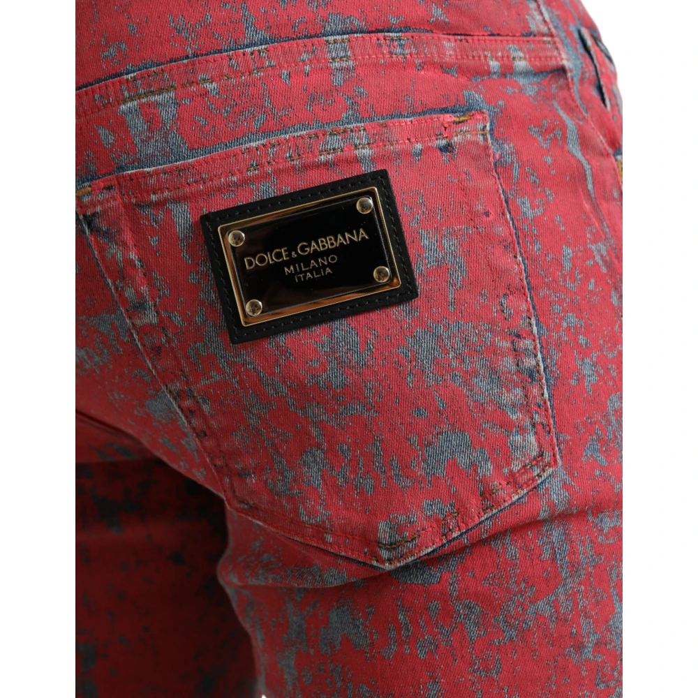 Dolce & Gabbana Rode Tie Dye Skinny Denim Jeans Red Heren
