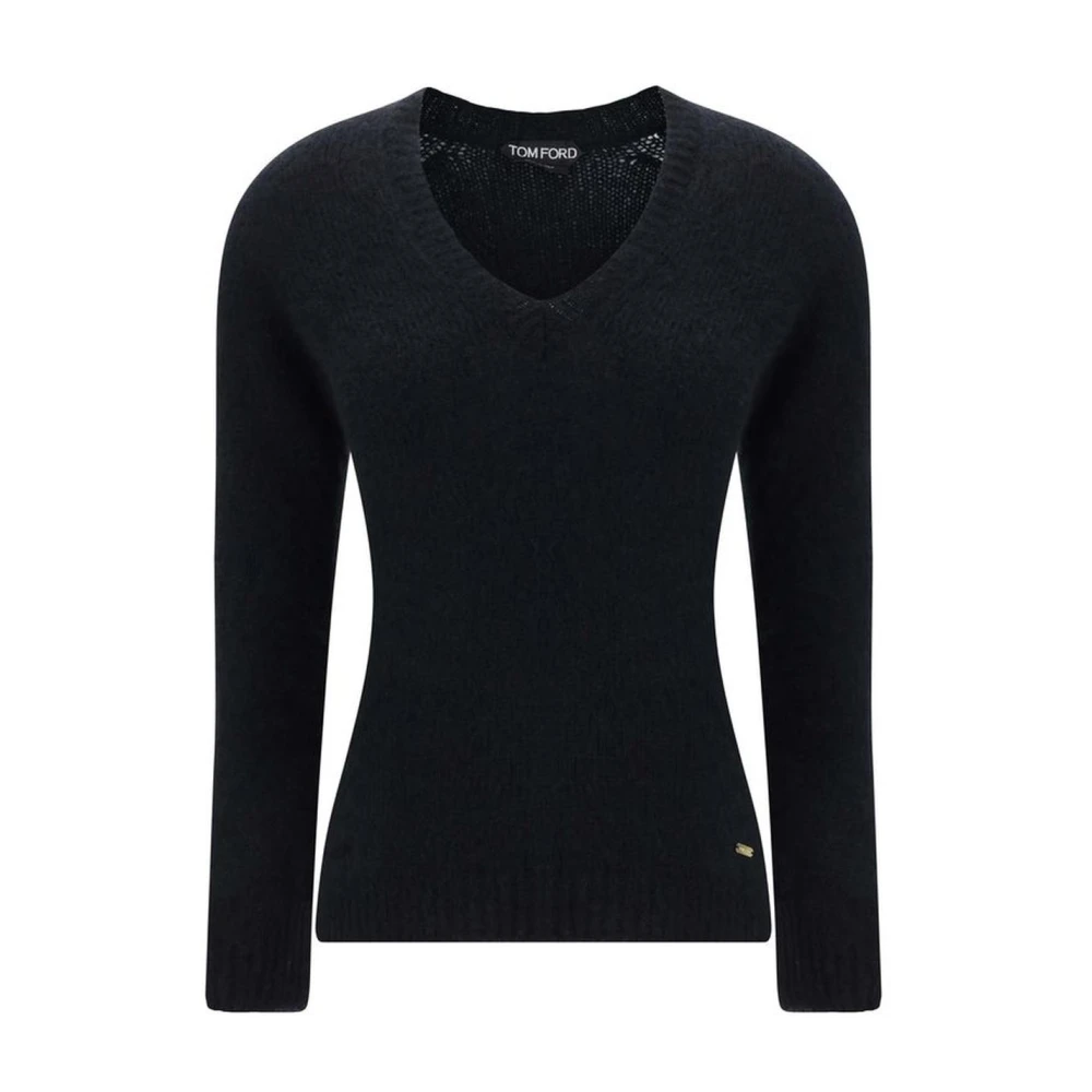 Tom Ford Kasjmier V-hals Trui Geribbelde Stijl Black Dames