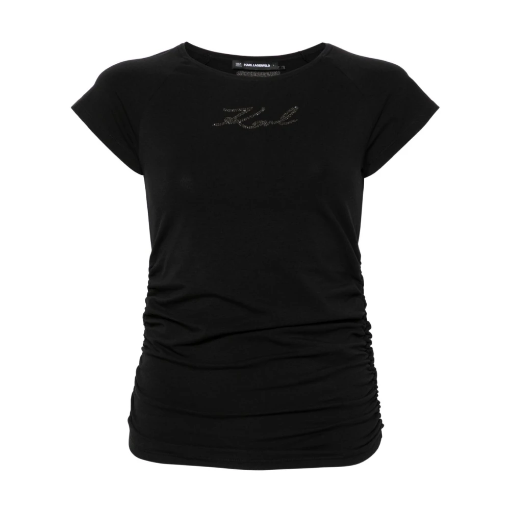 Karl Lagerfeld Zwarte Monogram Strass T-shirt Black Dames