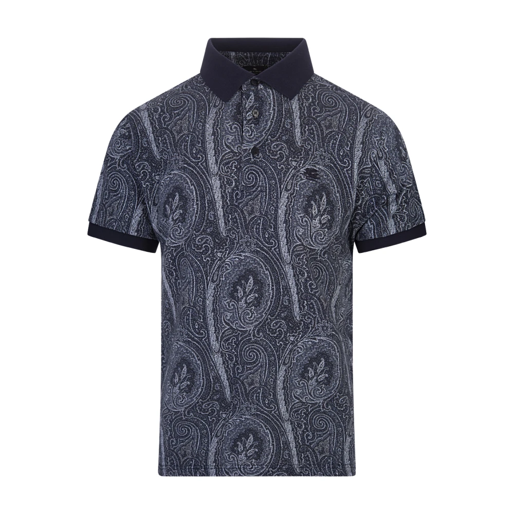 ETRO Blauwe Paisley Print Polo Shirt Blue Heren