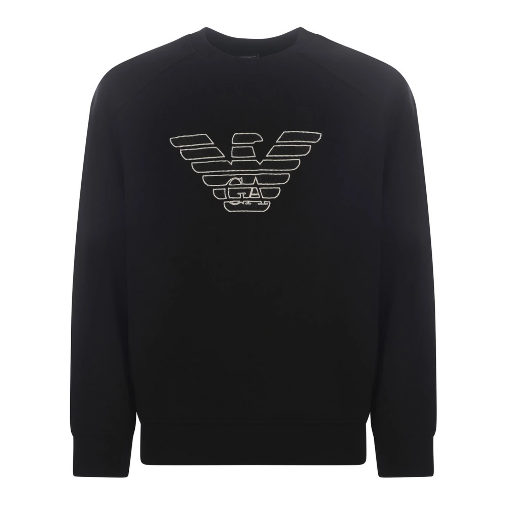 Emporio Armani Navy Blue Double Jersey Eagle Logo Sweatshirt Black, Herr