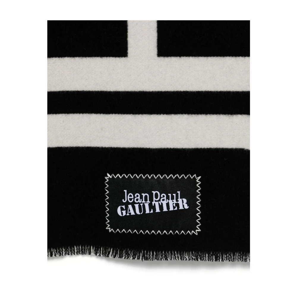 Jean Paul Gaultier Zwart Witte Wollen Sjaal Black Dames