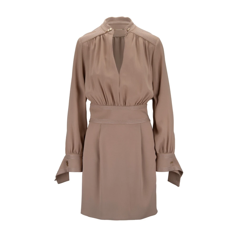 Elisabetta Franchi Korte Jurk met Rits en Knoop Beige Dames