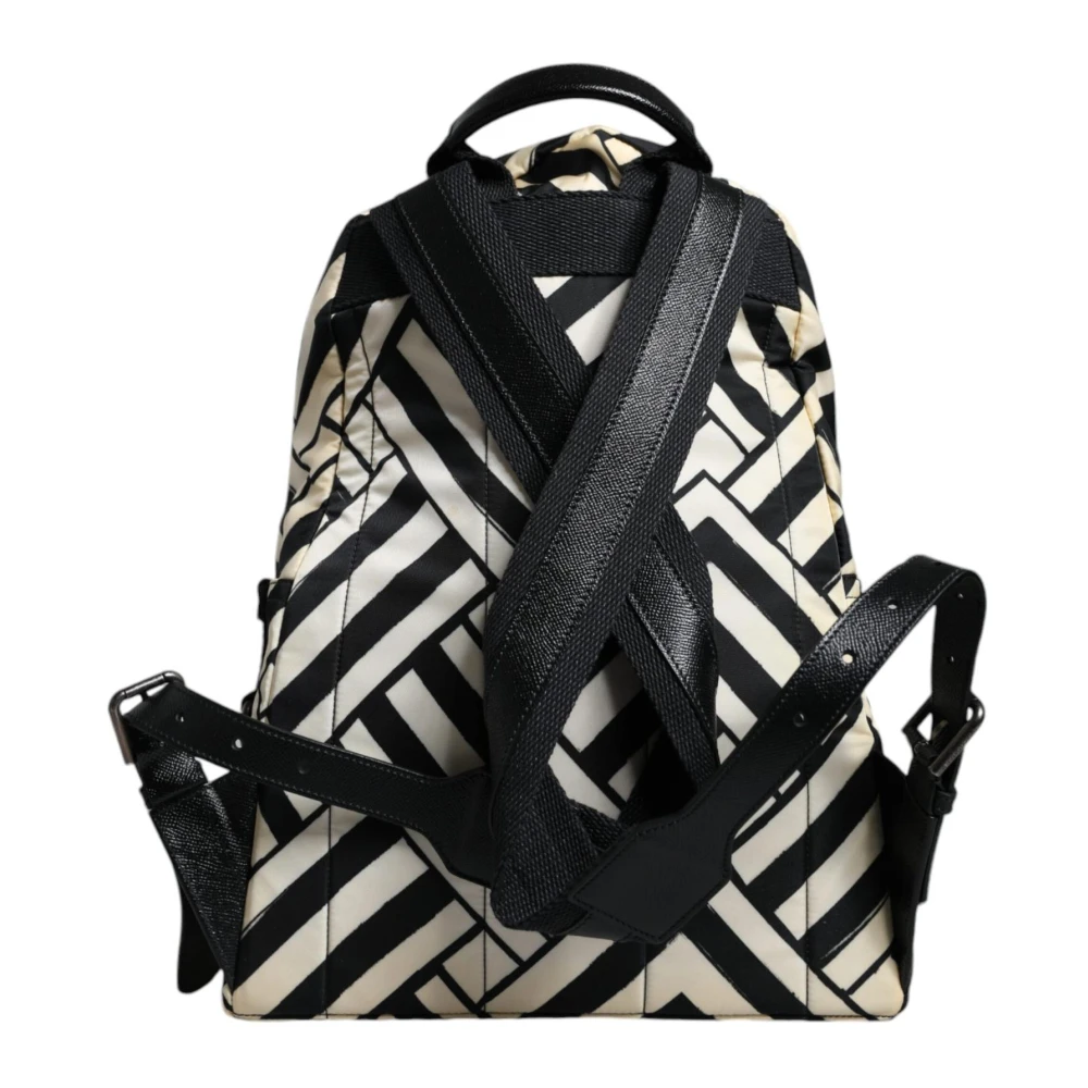 Dolce & Gabbana Gestreepte leren reisrugzak met logo Black Dames