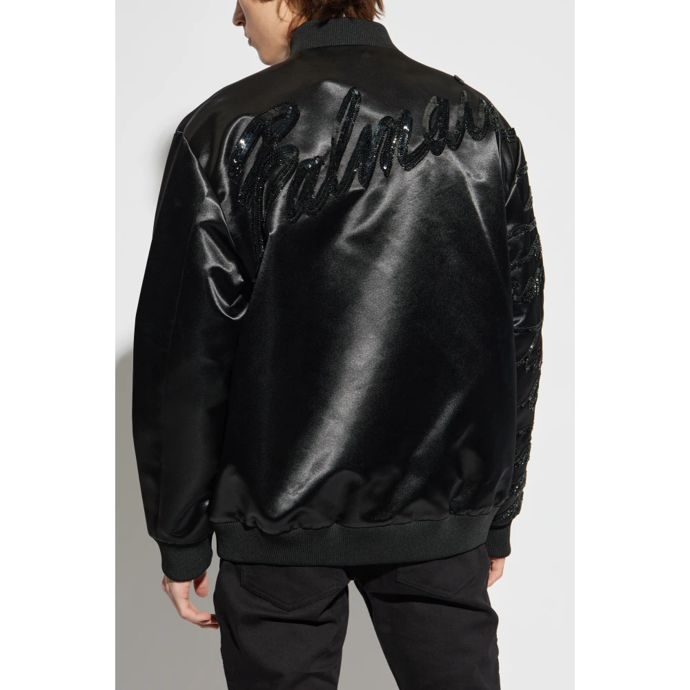 Balmain Bomberjack met glinsterende applicaties Black Heren