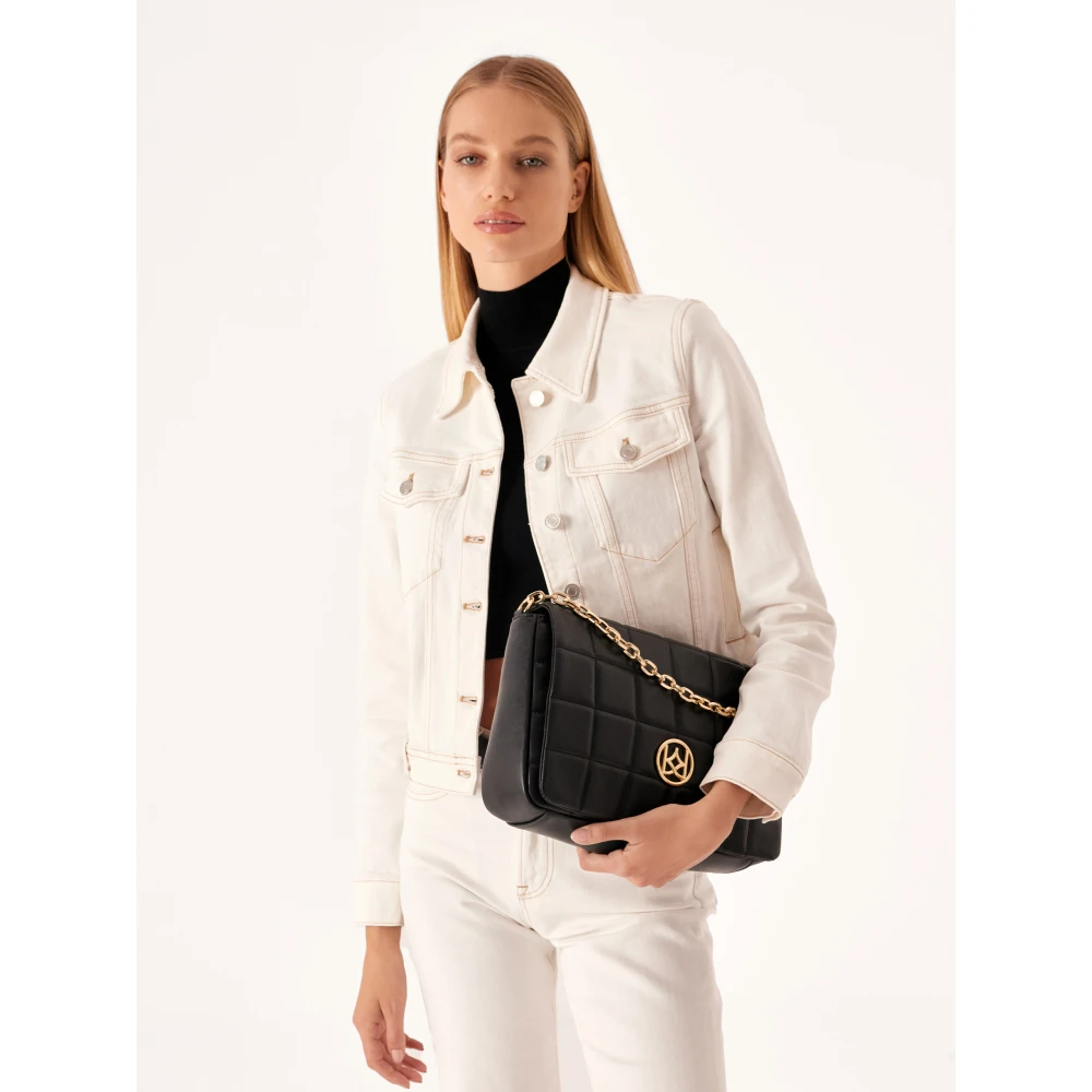 Kazar Zwarte handtas met gewatteerde klep Black Dames