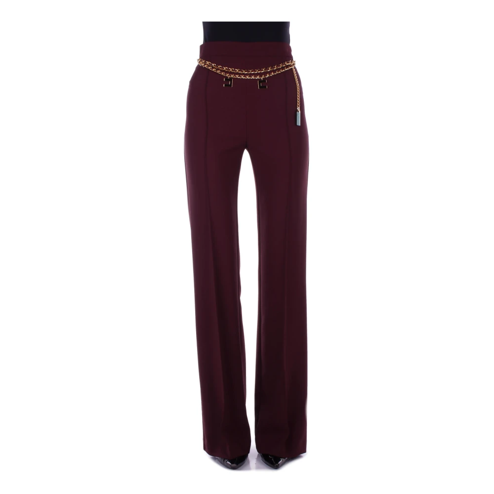 Elisabetta Franchi Bordeaux Slim Broek met Logo Hanger Purple Dames