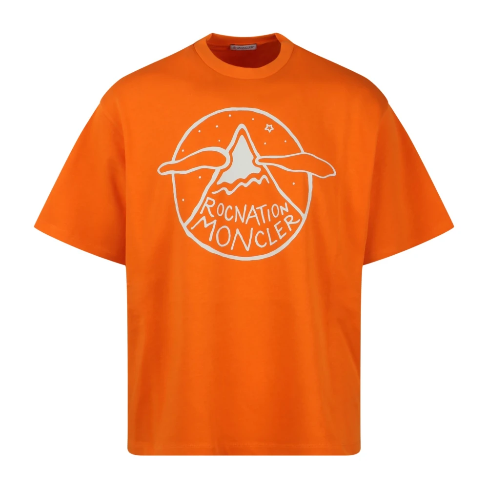 Moncler Contrasterend Logo Print T-Shirt Orange Heren