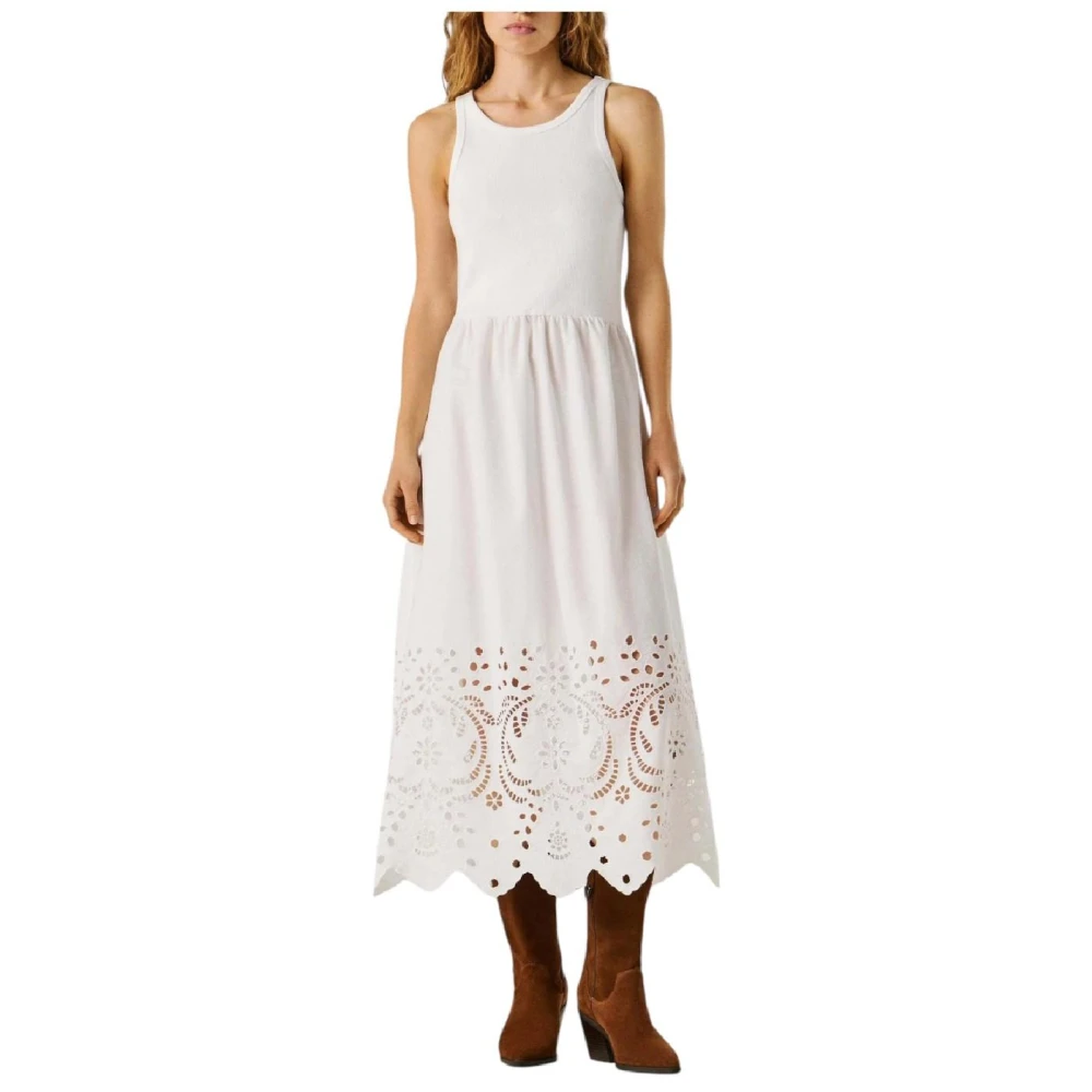 Pepe Jeans Women's White Midi Dresses, M, Flared Midi Dress