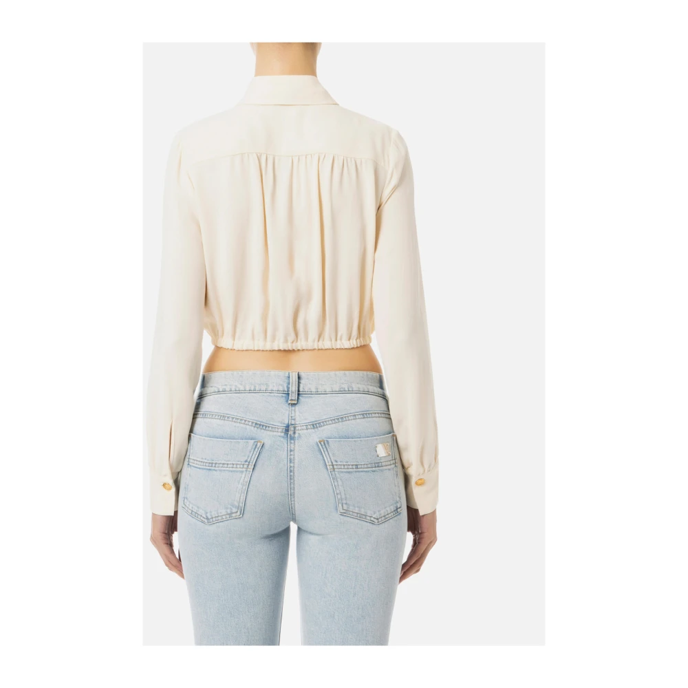 Elisabetta Franchi Georgette cropped shirt met sjaal Beige Dames