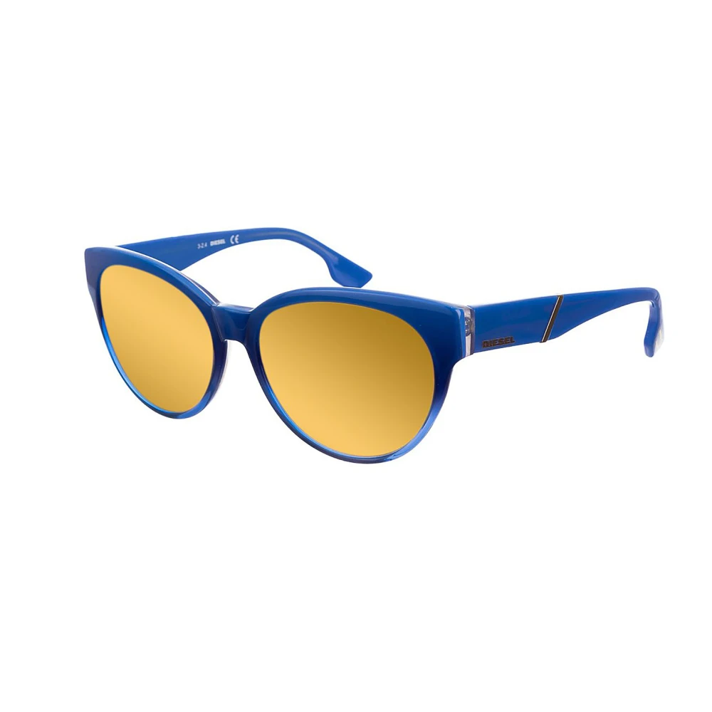 Diesel Women's Blue/Yellow Oval Sunglasses With Mirrored Lenses