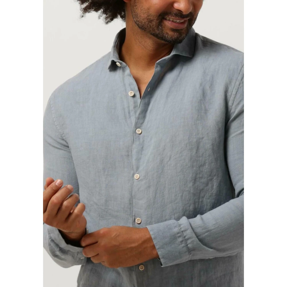 The GoodPeople Blauw Linnen Casual Overhemd Soho Blue Heren