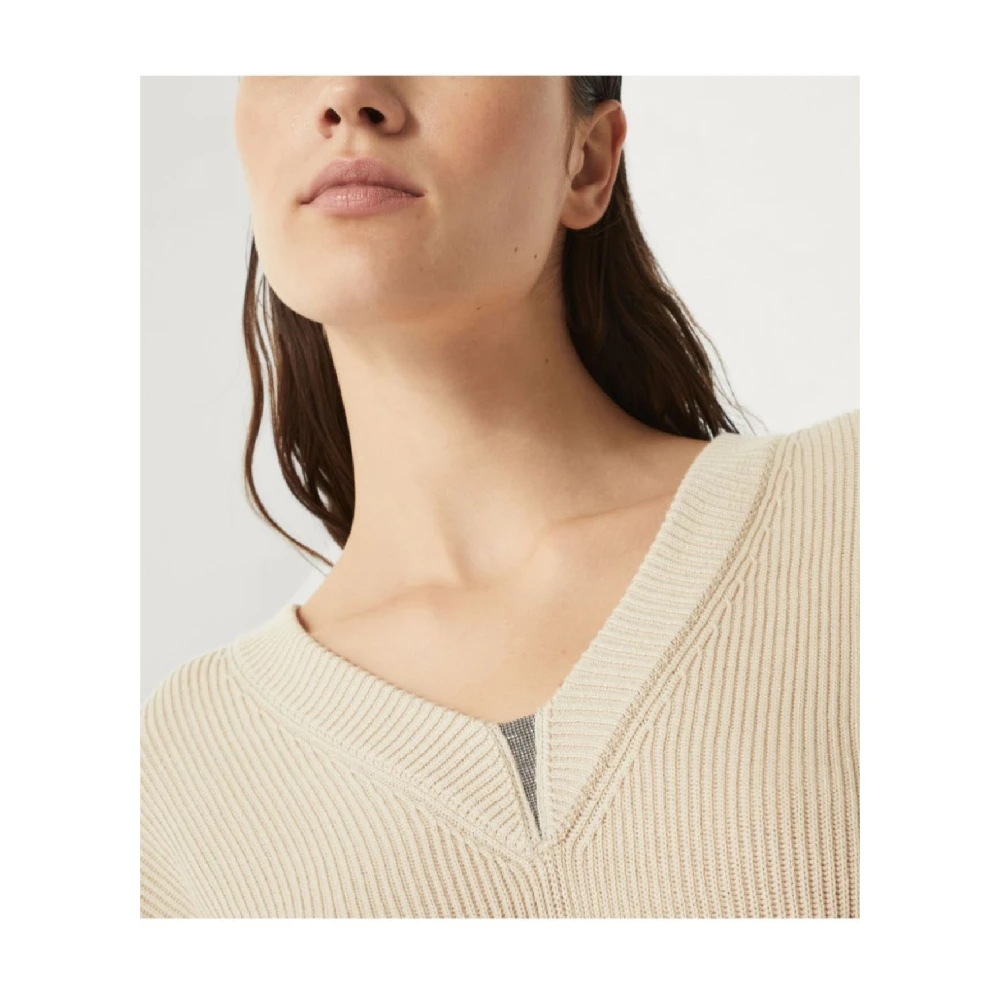 BRUNELLO CUCINELLI V-hals Gebreide Trui Beige Dames