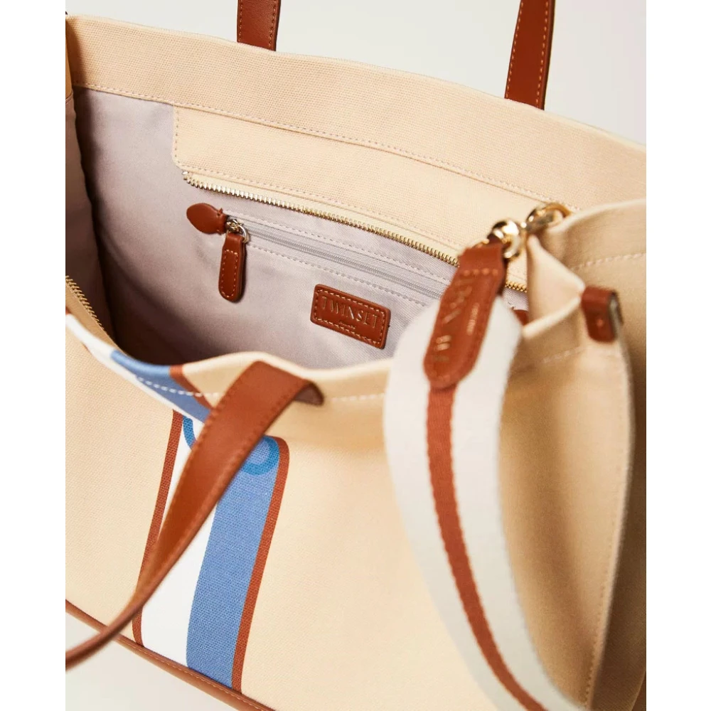 Twinset Canvas Shopper Tas met Ovaal Ontwerp Beige Dames