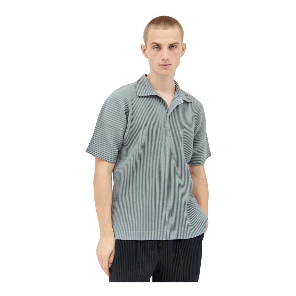 Issey Miyake Geplooide Poloshirt Gray Heren