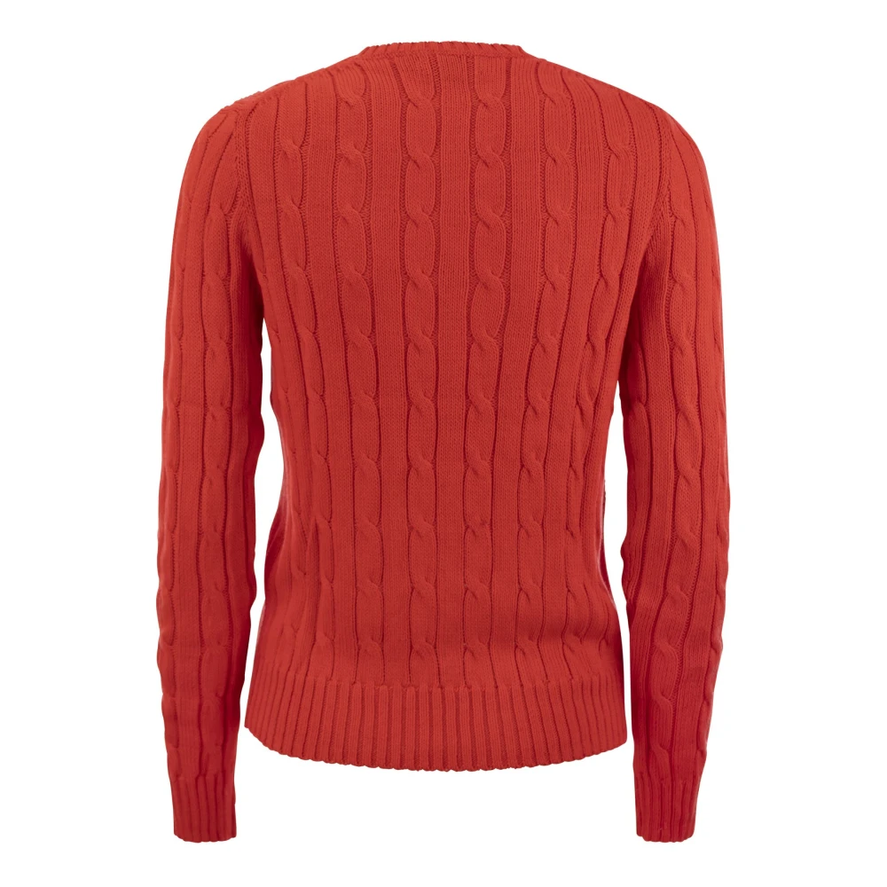 Ralph Lauren Slim Fit Cable Gebreide Trui Red Dames