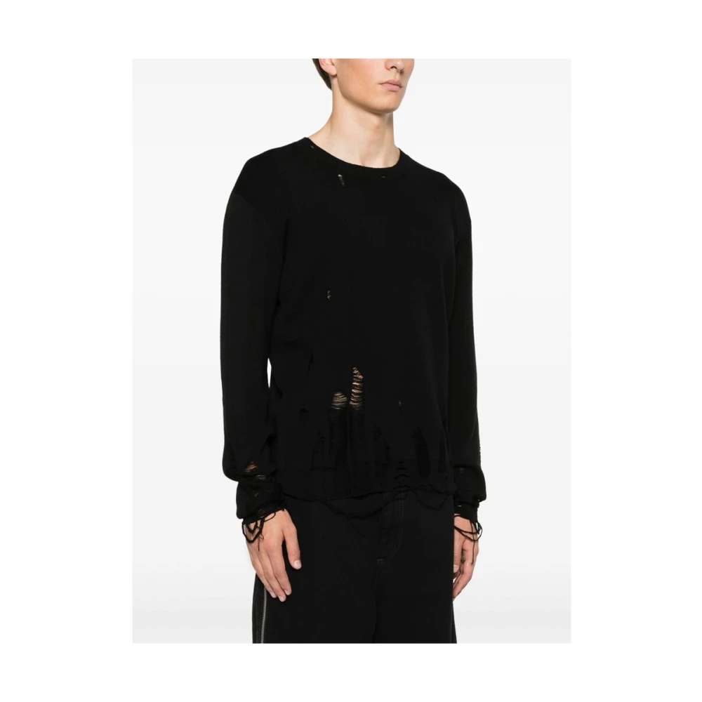 MM6 Maison Margiela Zwarte Distressed Gebreide Trui Black Heren