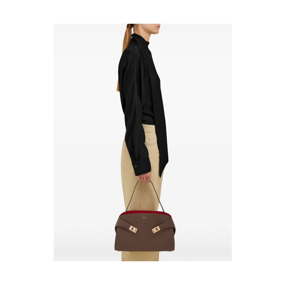 Salvatore Ferragamo Gestructureerde Leren Handtas met Gancini Slot Brown Dames