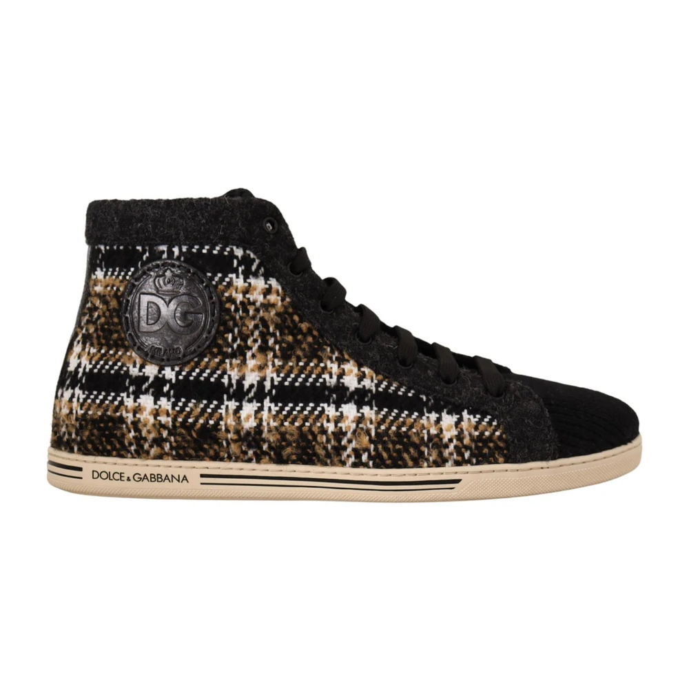 Dolce & Gabbana Mens Beige Brown Wool Cotton High Top Sneakers - Size UK 10 - Image 3