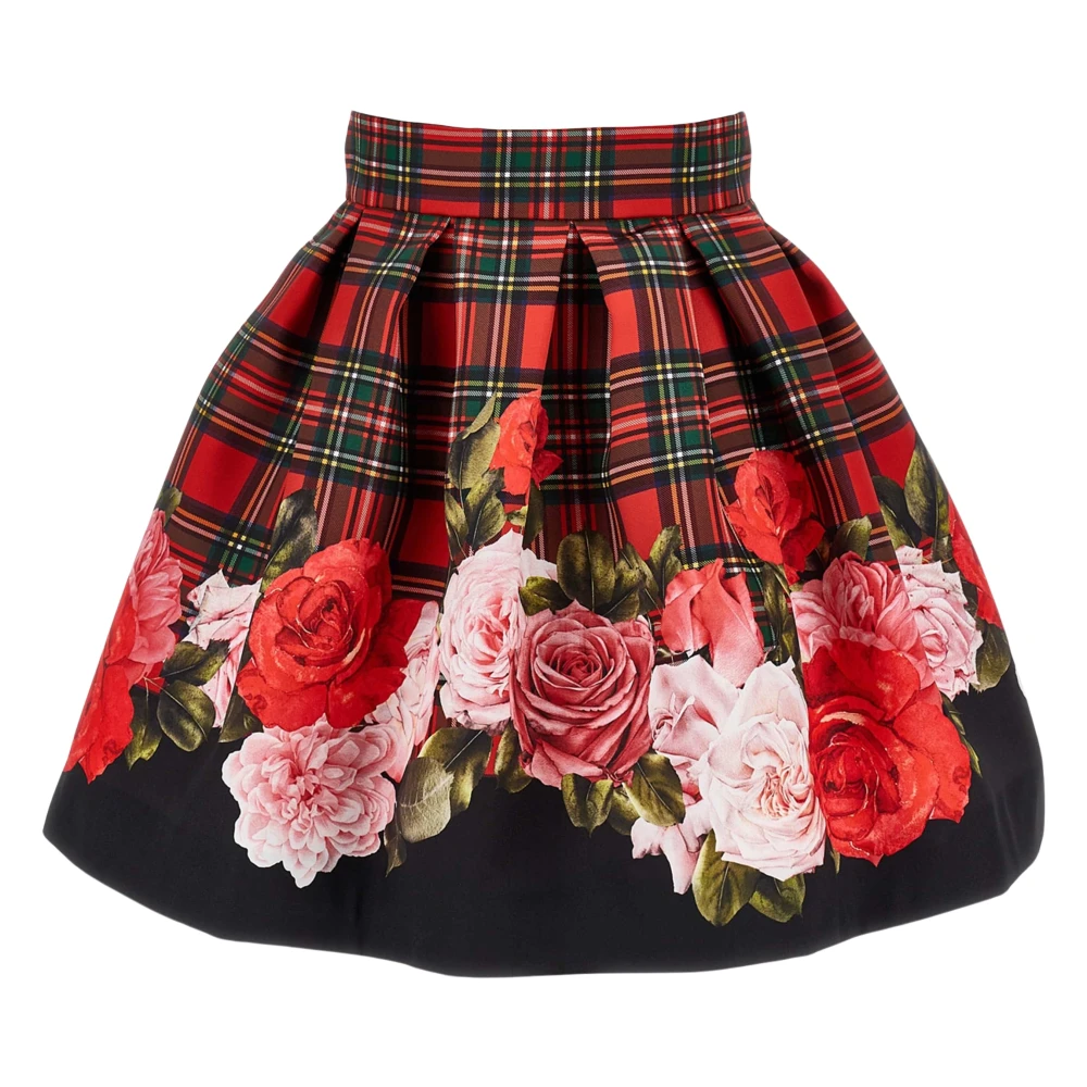 Monnalisa Girls Red Tartan And Rose Skirt - Kids Skirts - 10 Y - Kids