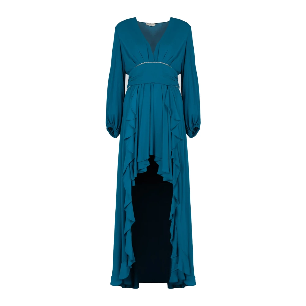 Liu Jo Elegante Maxi Jurk met V-Hals Blue Dames