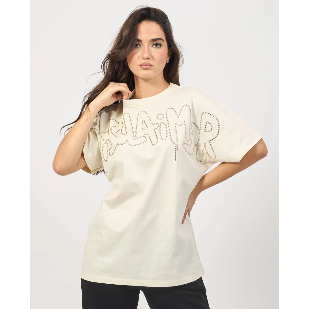 Disclaimer Dames Basic Logo T-shirt Wit Beige Dames