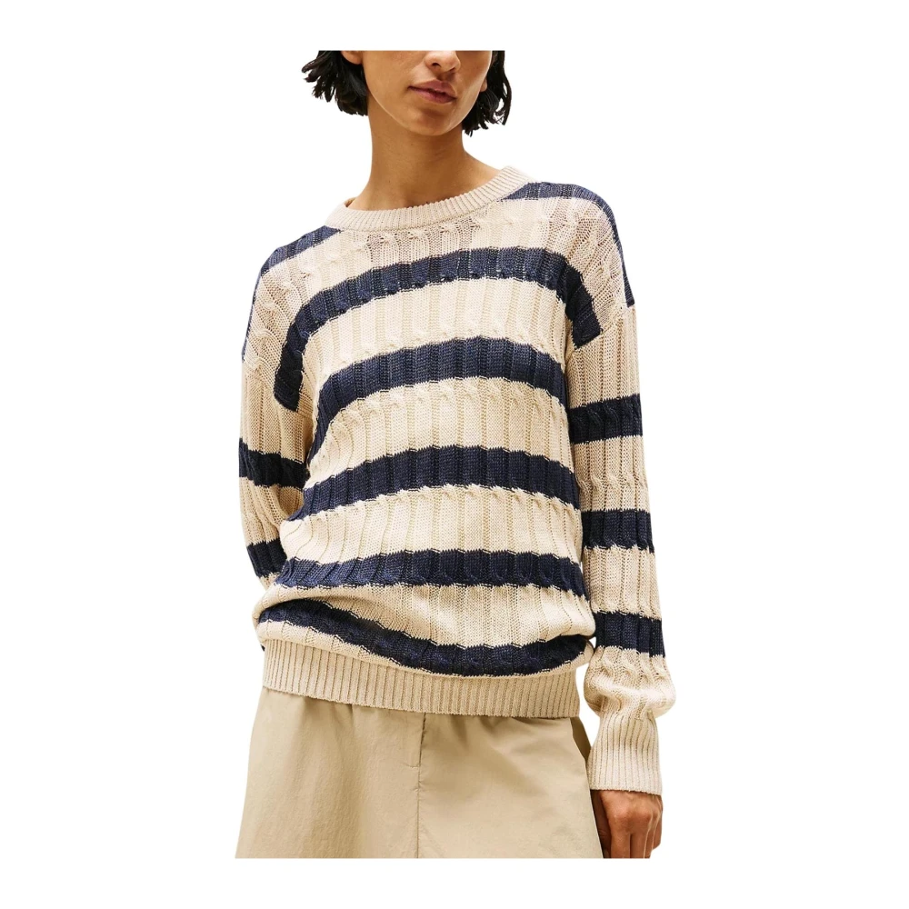 Tommy Hilfiger Women's Multicolor Striped Knitwear With Zip And Round Neck - Round-Neck Knitwear - S- Knitwear