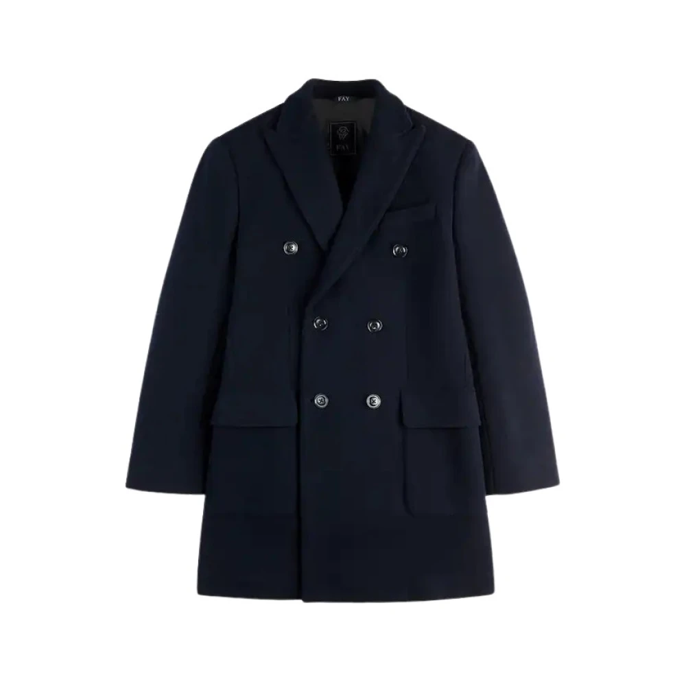 Fay Men's Blue Double-Breasted Coats, L, Coats