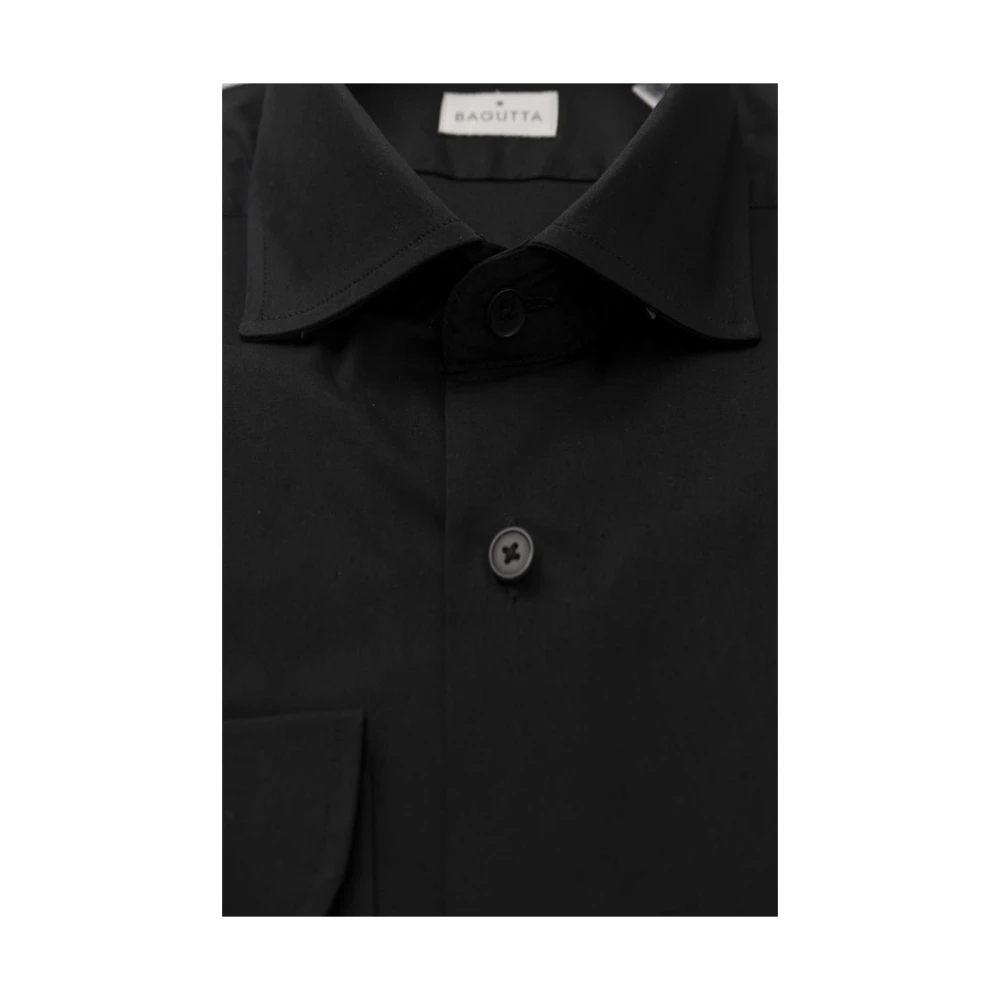 Bagutta Elegant Slim Fit Zwart Overhemd met Franse Kraag Black Heren