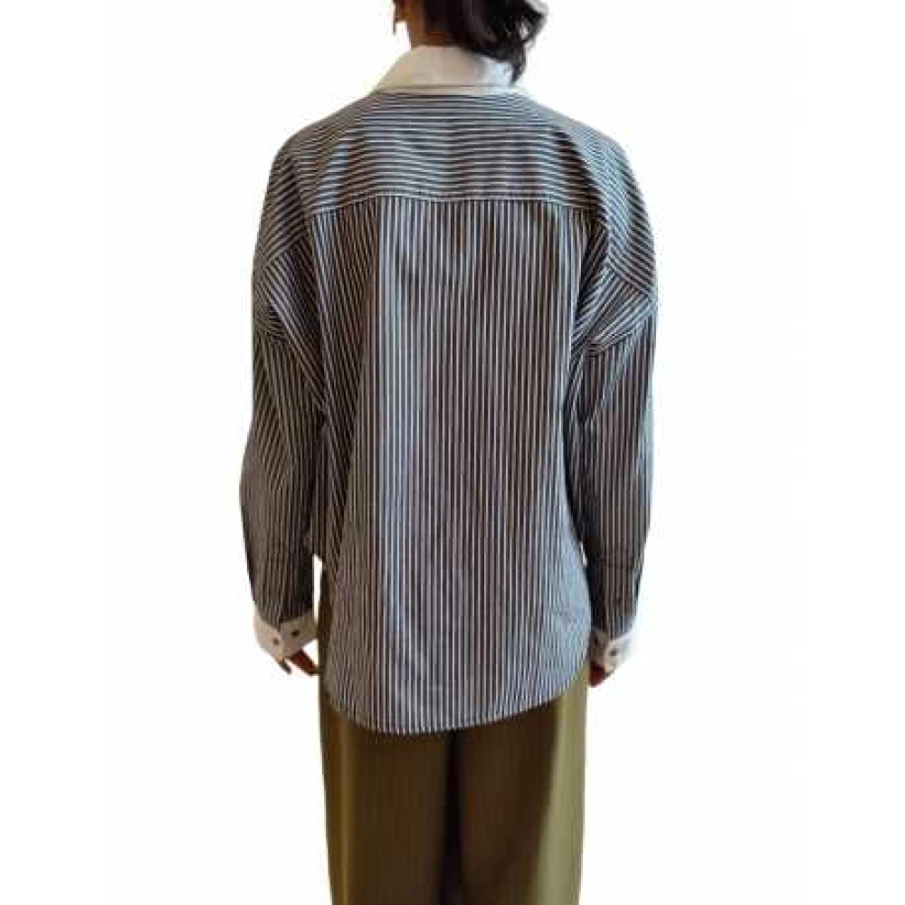 Essentiel Antwerp Gestreept katoenen shirt met parels Blue Dames