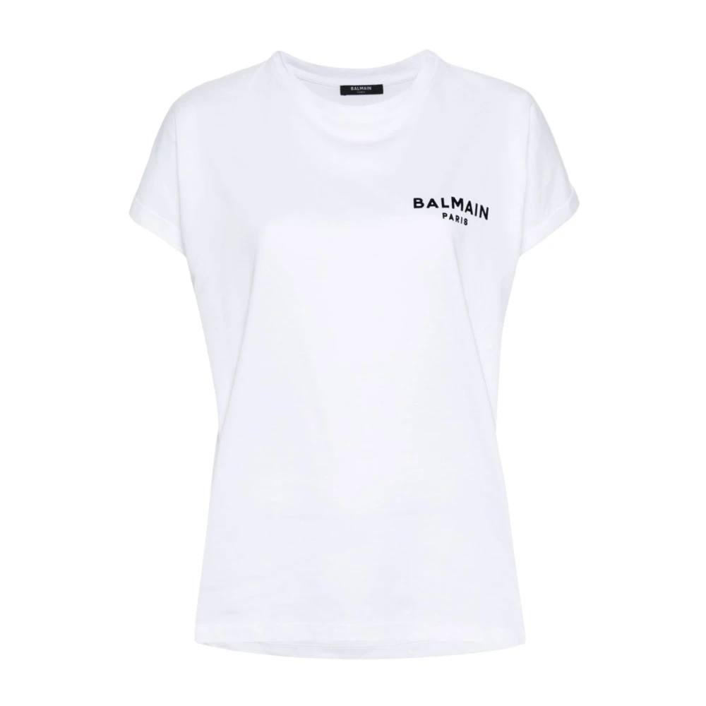 Balmain Witte Katoenen Jersey Crew Neck T-shirt White Dames
