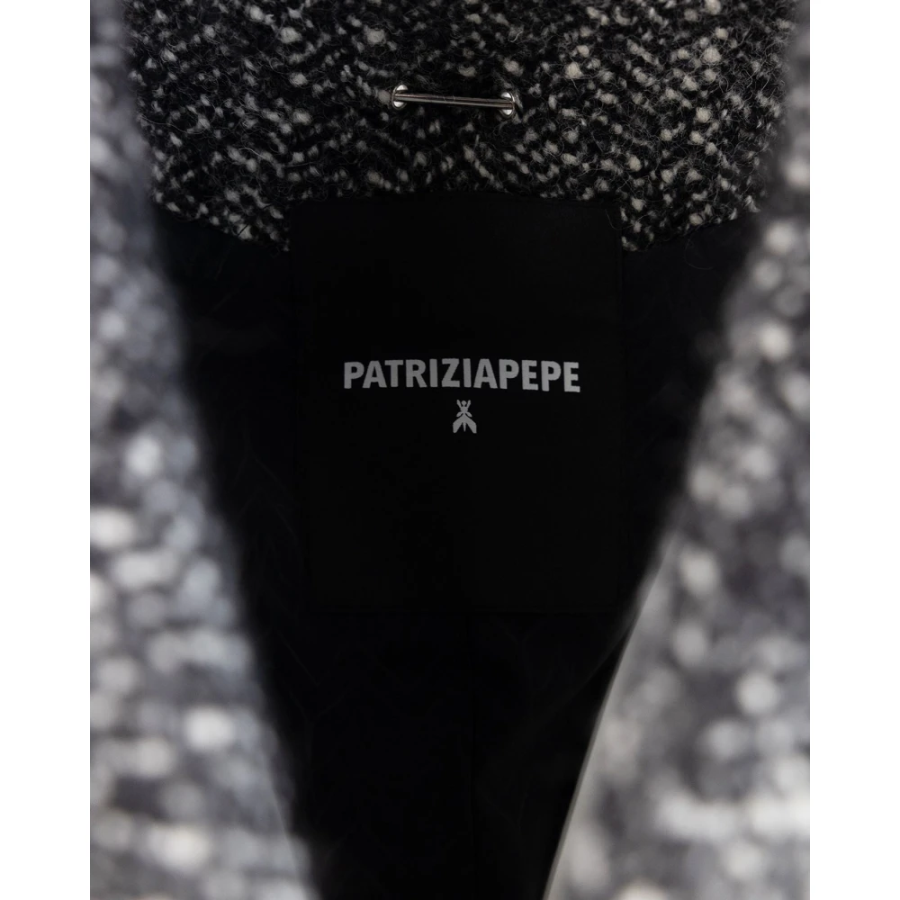 PATRIZIA PEPE Zwarte wollen jas met rechte pasvorm Black Dames