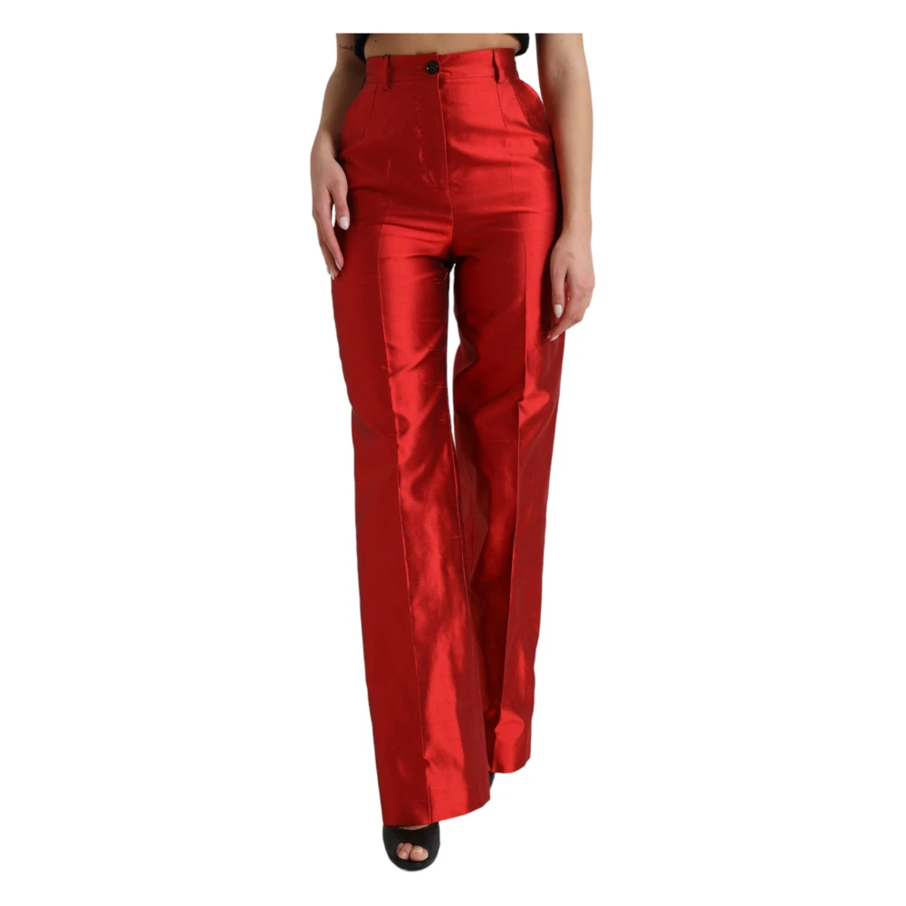 Dolce & Gabbana Women's Red Elegant High-Waisted Wide-Leg Silk Pants
