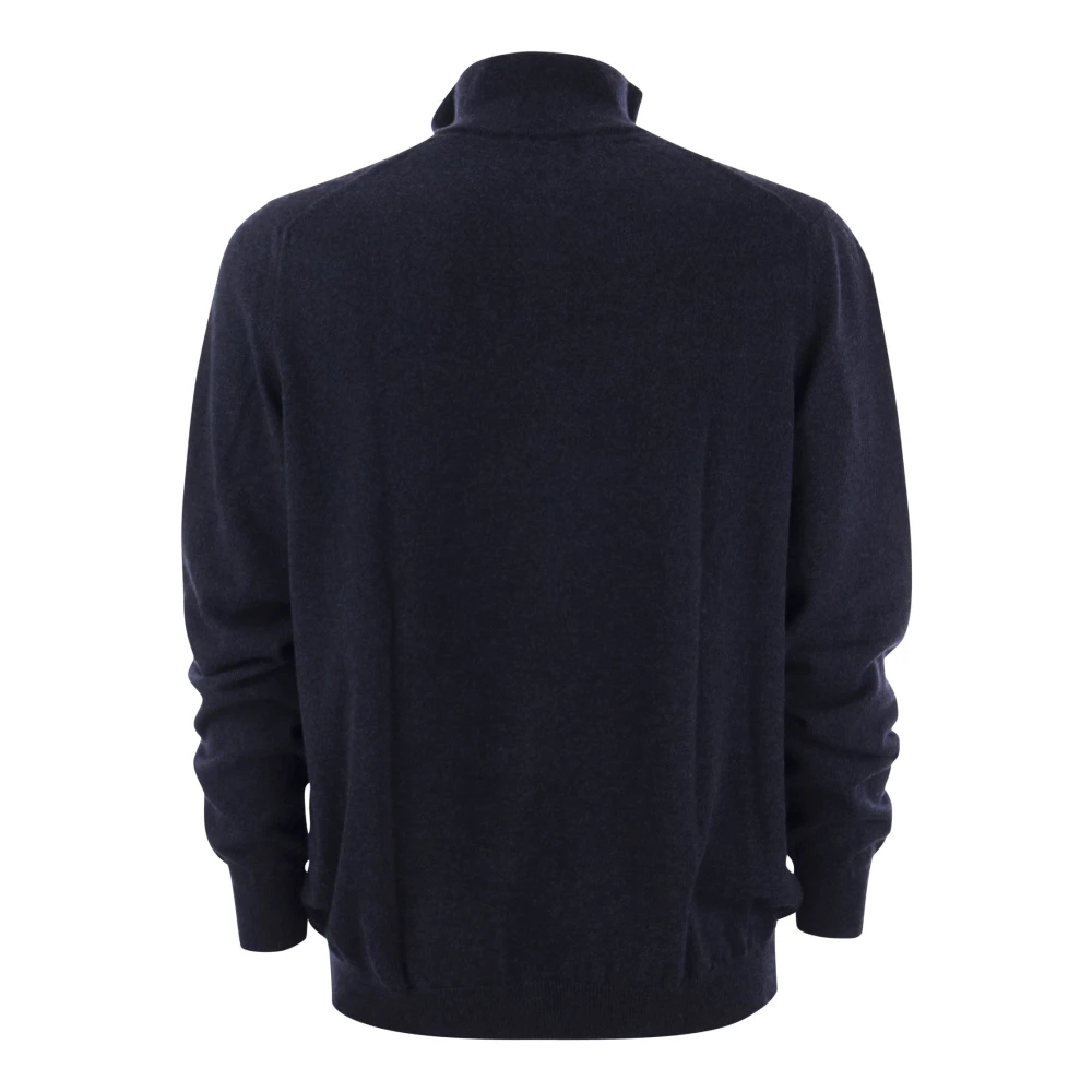 Fedeli Cashmere Zip Turtleneck Sweater met hoge kraag Blue Heren