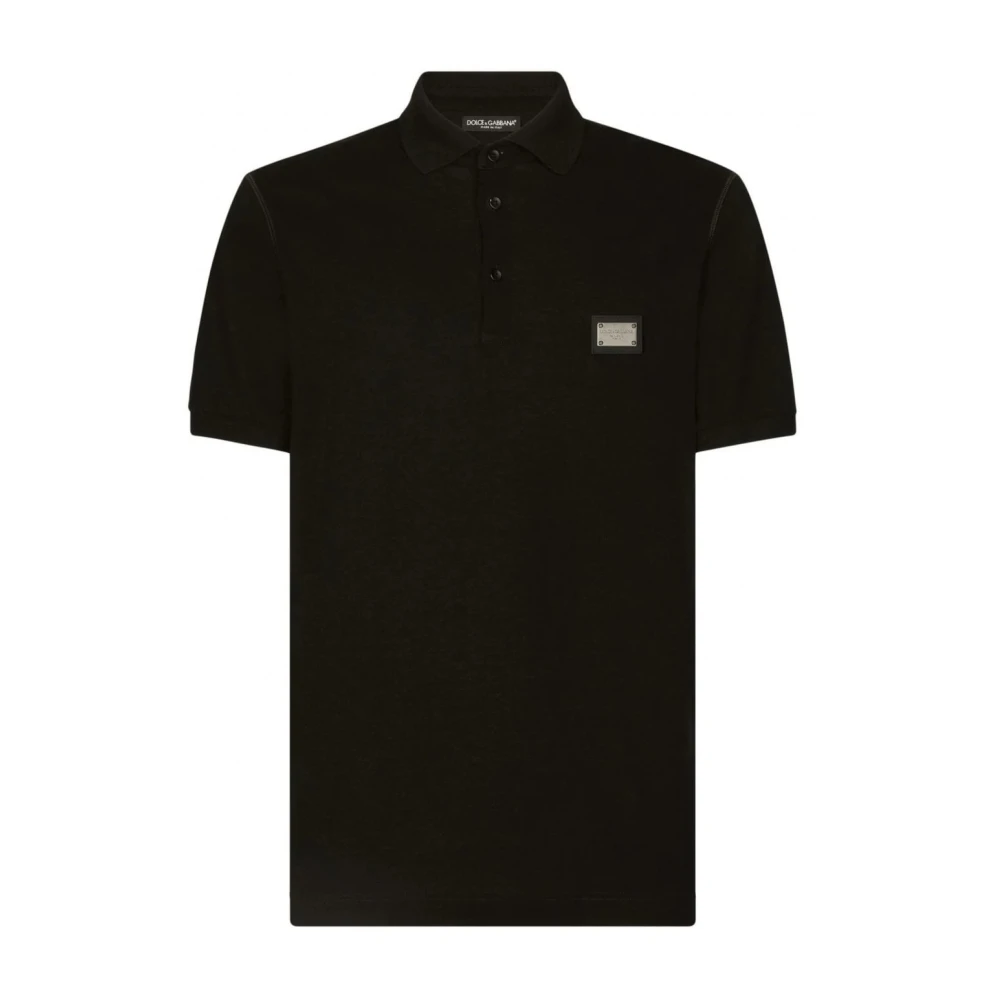 Dolce & Gabbana Uomo Nero Polo Con Etichetta Del Marchio - Immagine 3
