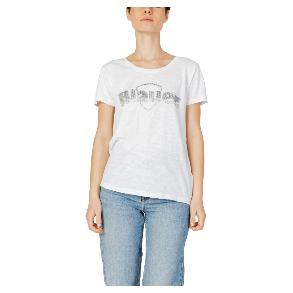 Blauer Dames T-Shirt Lente Zomer Collectie White Dames