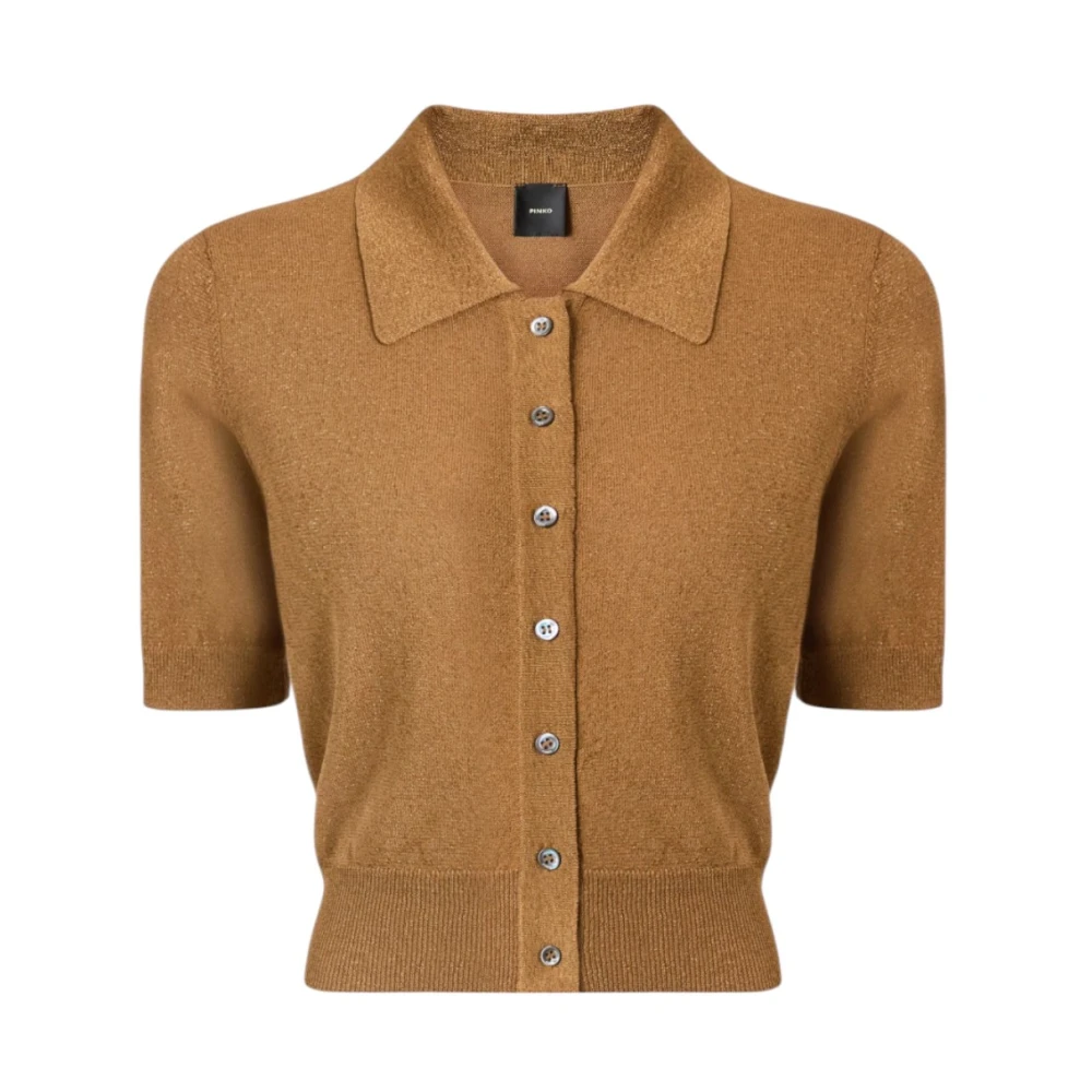 Pinko Women's Brown Cropped Lurex Knit Cardigan With Removable Top - Cardigans - Xs - Knitwear