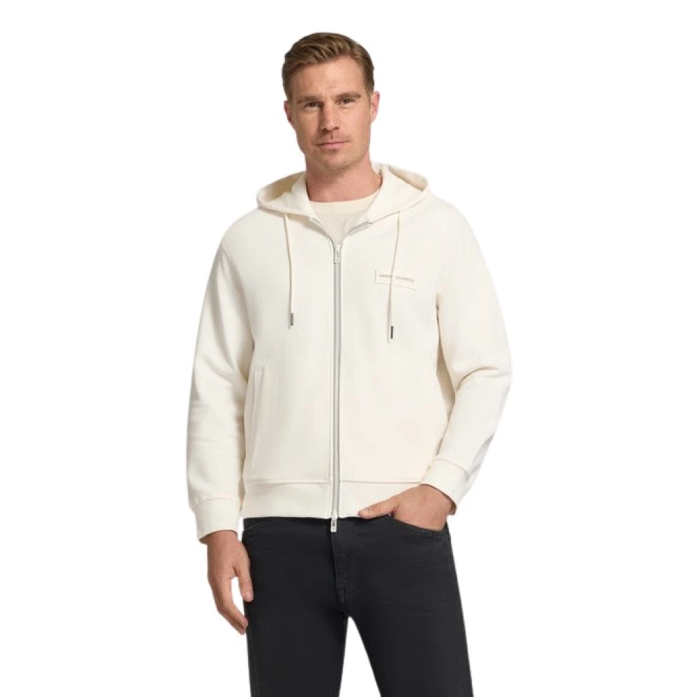 Armani Exchange Men's Beige Zip-Up Cotton Sweatshirt - Zip-Throughs - S - Sweatshirts & Hoodies
