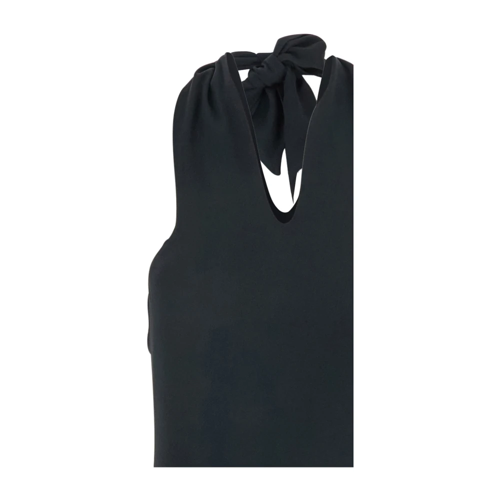 Federica Tosi Zwarte V-Hals Lange Jurk Knoopsluiting Black Dames