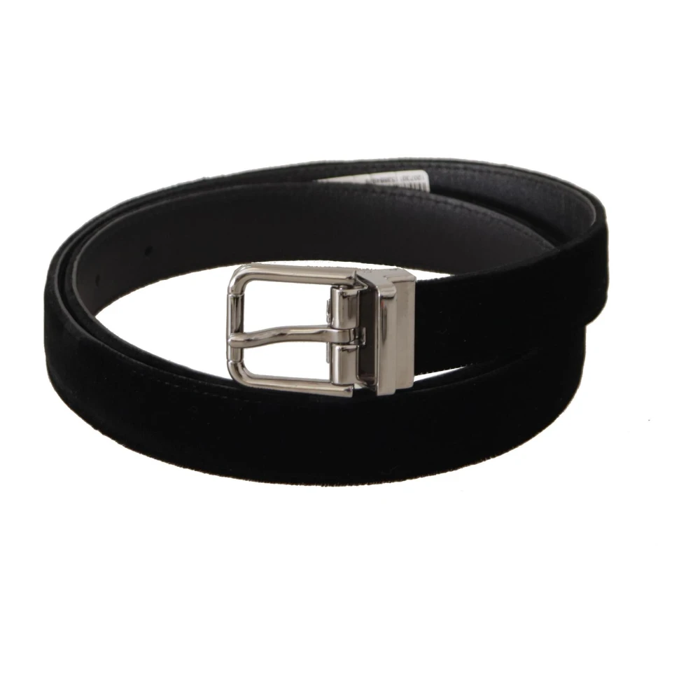 Dolce & Gabbana Luxe Velvet Logo Gesp Riem Black Heren